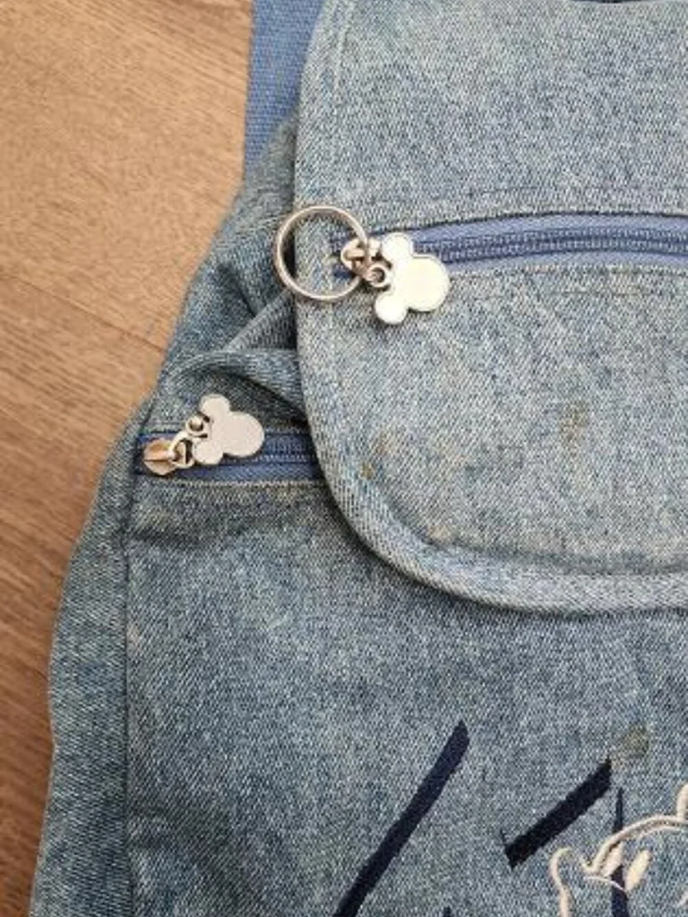 Vintage DISNEY Mickey Mouse Embroidered Blue Denim Backpack